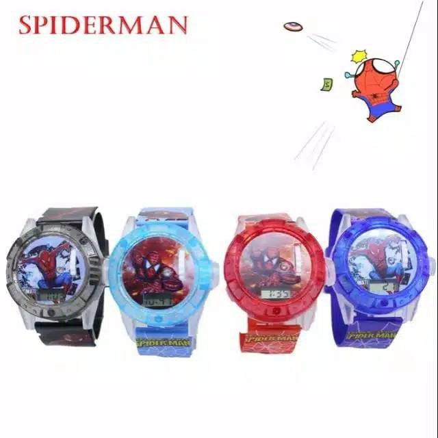 Ready Stok Jam Tangan Anak Cowo Laser Melodi Musik Karakter Spiderman