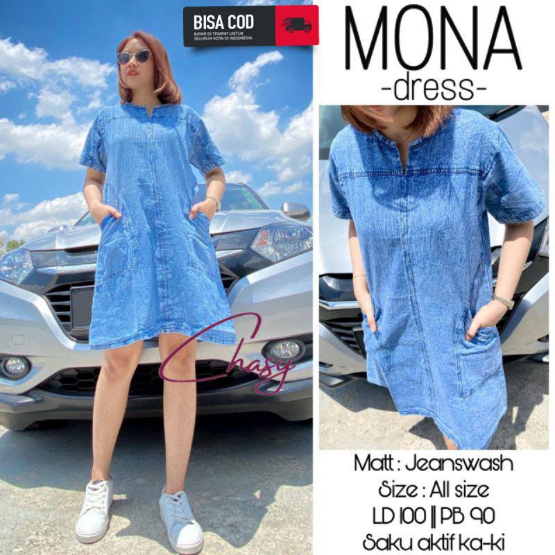 Mini Dress Jeans Denim Jumbo XXL Casual Dress Simple Home Dress Daster Jeans Wanita Terbaru