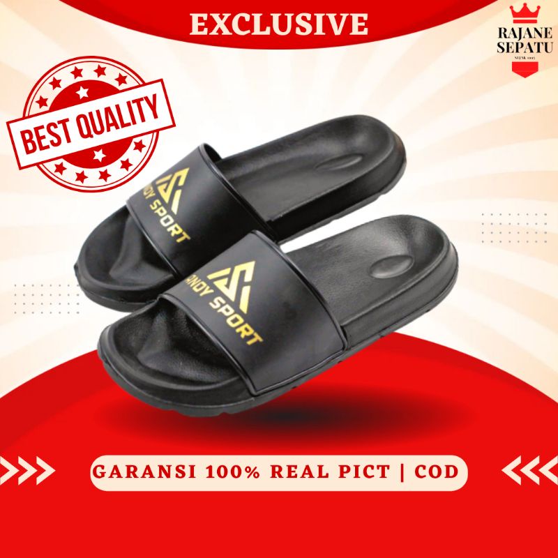 Sandal Slop Pria Kulit Slide Karet Murah Ori Kekinian Gunung Original Santai Casual Cowok Korea Sant