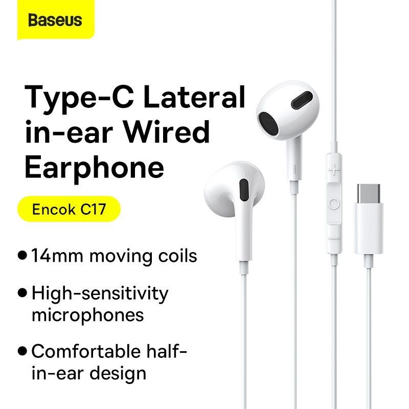 Baseus Encok C17 Type C Wired - Earphone Lateral in Ear Wired - Garansi Resmi 6 Bulan