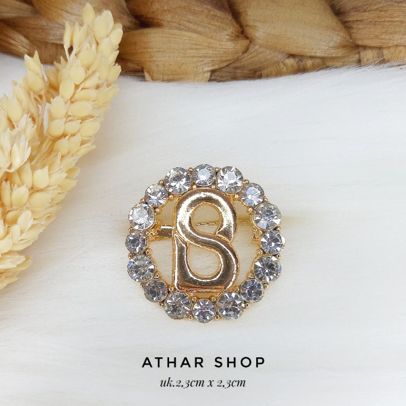 Bros B/bross signature branded import premium/brooch button/Bros hijab Athar shop scarve/Bros dada-Bulat 003 putih gold