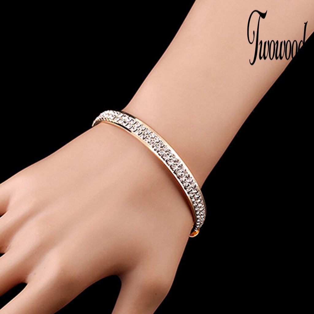 Gelang Sterling Silver Model Terbuka Aksen Berlian Imitasi Untuk Wanita