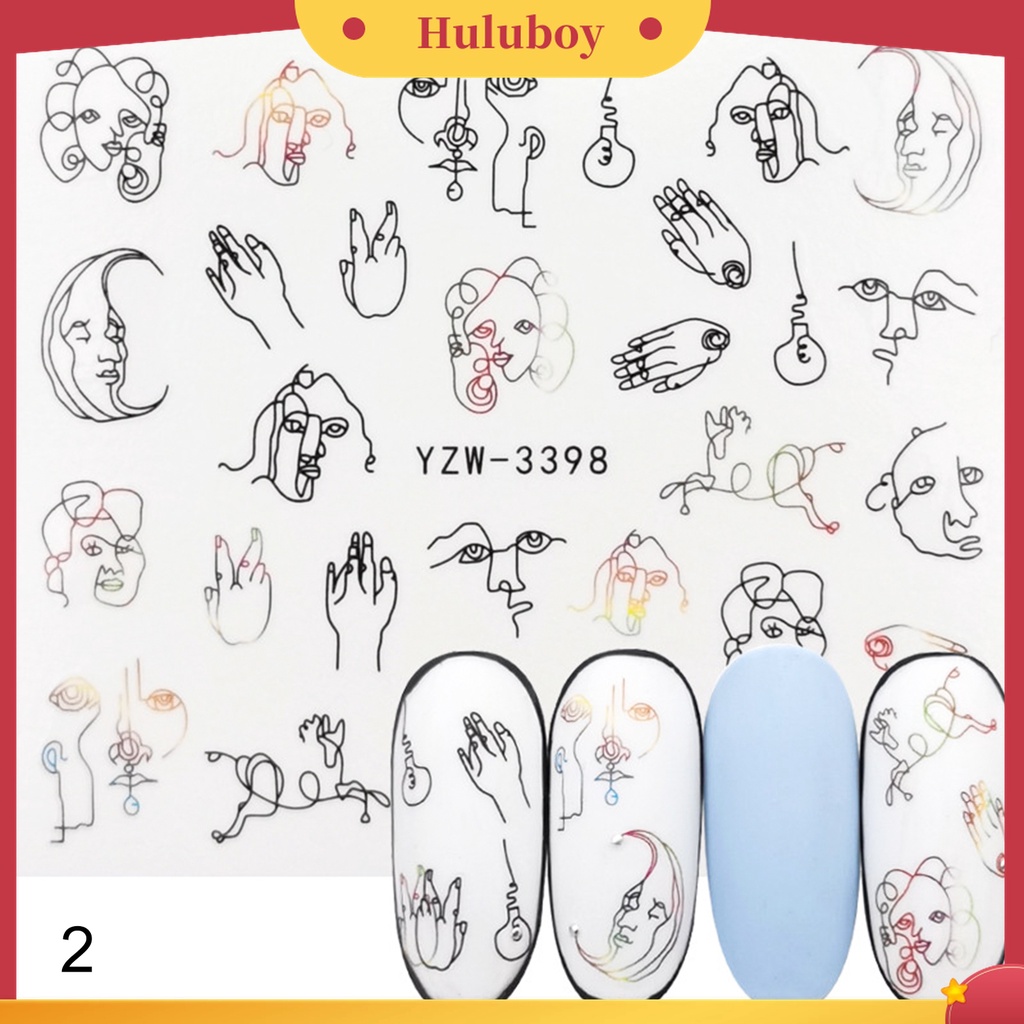 Huluboy Huluboy♡ Stiker Kuku Motif Geometri Warna-Warni Untuk Nail Art