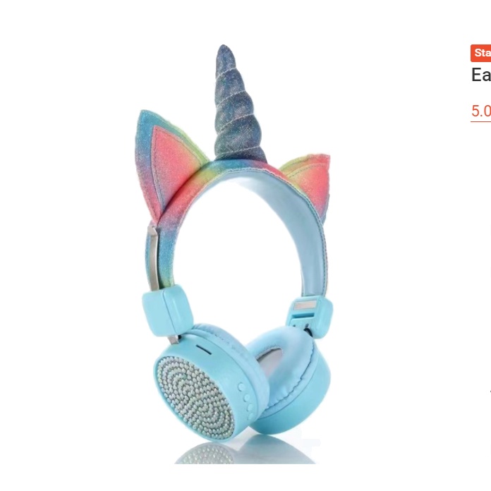 Headset Bluetooth UNICORN Musik Stereo Sequin Plush Unicorn Earphone + Mic High Quality  Extra Bass