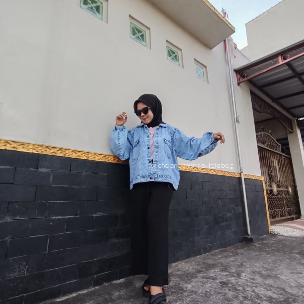 Jaket Jeans Wanita Oversize Balon Sandwash Jihan