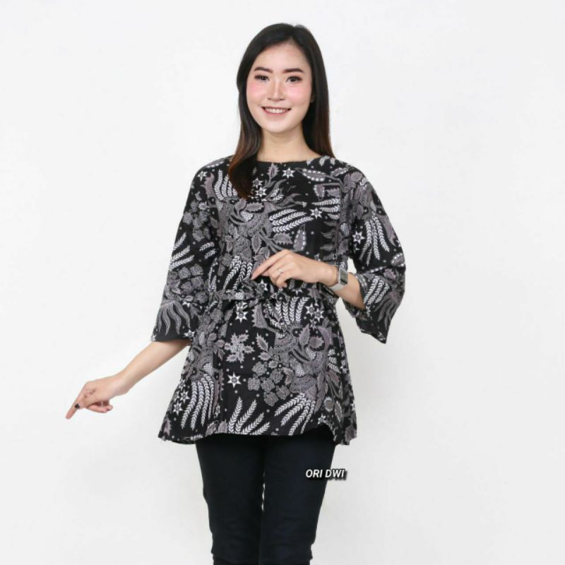 PROMO BATIK COUPLE KELUARGA SARIMBIT sania ruffle batik ori ndoro jowi motif MANGGAR ABU-BLOUSE
