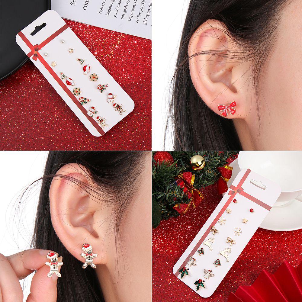 Preva 8pasang Anting Natal Set Hadiah Tahun Baru Stocking Snowflakes Drop Juntai