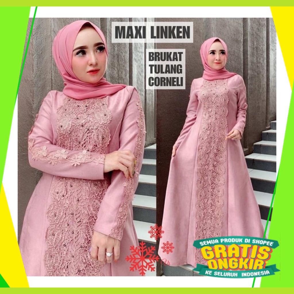 Maxi Hijau ijo Green Lumut Stabilo Lemon Jotol Botol /  MAXY LINKEN/GAMIS BRUKAT/GAMIS PUTIH/GAMIS J