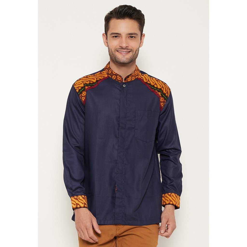Batik Semar Kemeja Lengan Panjang Koko Mauza - Toyobo - Navy