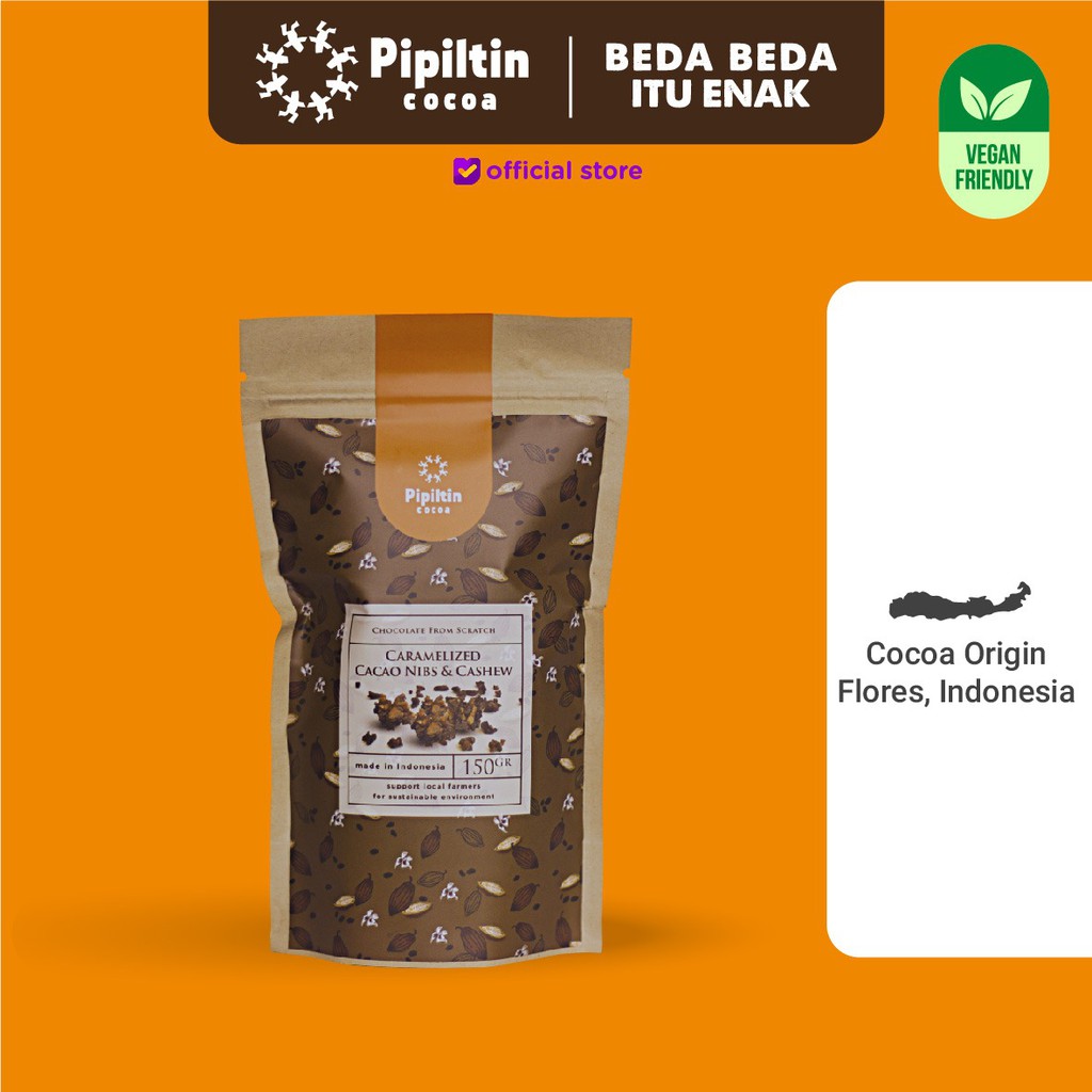 

Pipiltin Cocoa Cemilan Snack Coklat - Chocolate Caramelized Cacao Nibs&Cashew