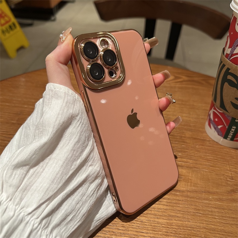 【6D Plating】New pink Liquid Silicone Phone case for iPhone 12 11 Pro MAX 7+ 8Plus XR XS MAX Lens protector soft shockproof back cover