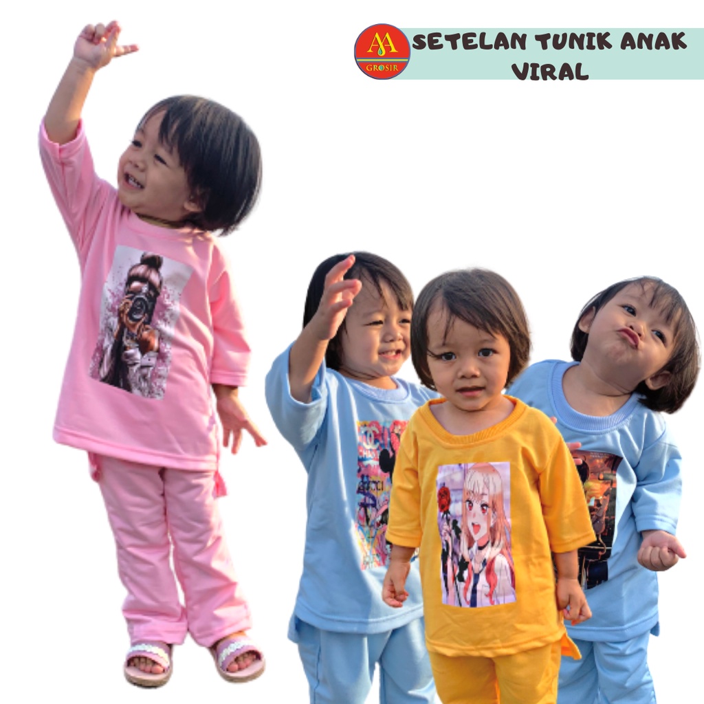 Setelan Tunik Anak Baby Terry Lengan 3/4 Anak Perempuan / Baju Setelan Anak - AMR190