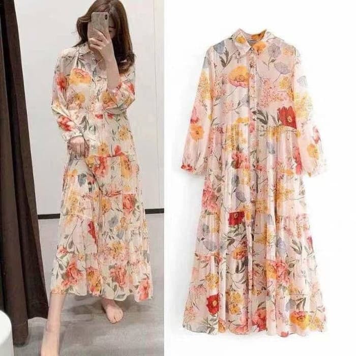 Dress Maxi Wanita Import / ZARA Dress Premium Kemeja Outer Floral