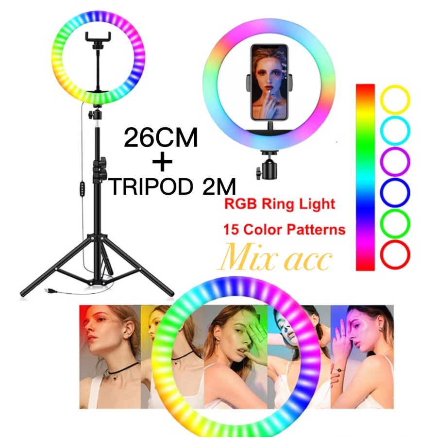 Ring Light RGB Rainbow 26CM+TRIPOD 2M Ringlight RGB