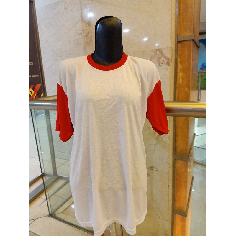 BAJU KAOS PUTIH POLOS KOMBINASI MERAH ALL SIZE