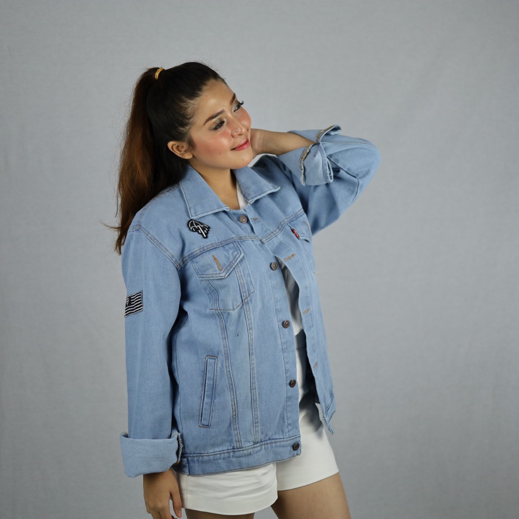 Make it Outfits - Jaket Jeans Denim Oversize Wanita/ Jaket Jeans Bordir Emblem Band Nirvana