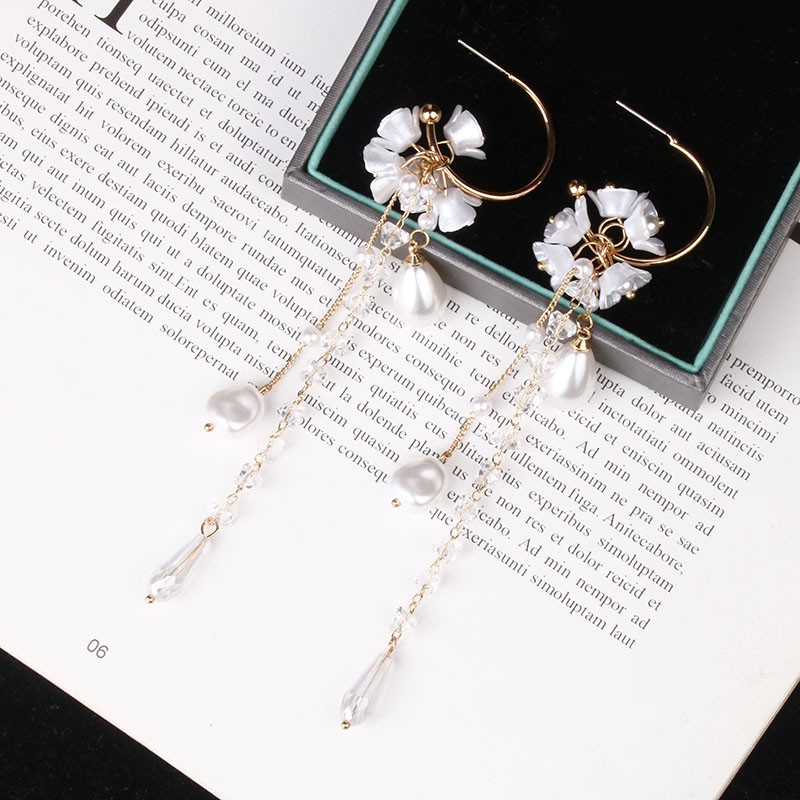 Anting Tusuk Silver 925 Wanita Desain Bunga Rumbai Bulat Besar Hias Mutiara Gaya Korea Simple