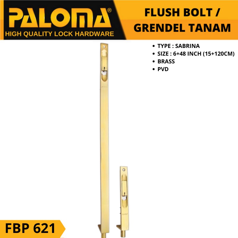 PALOMA FBP 621 SLOT PINTU GRENDEL TANAM 6+48 INCH ( 15+120 CM ) GOLD EMAS PB