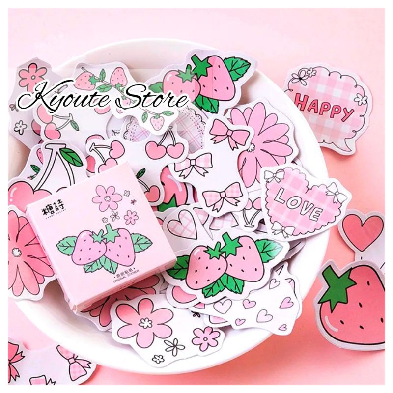 

46 pcs Sticker Cute Strawberry Pink Stuff Scrapbook DIY Bujo Journal Planner Diary Letter