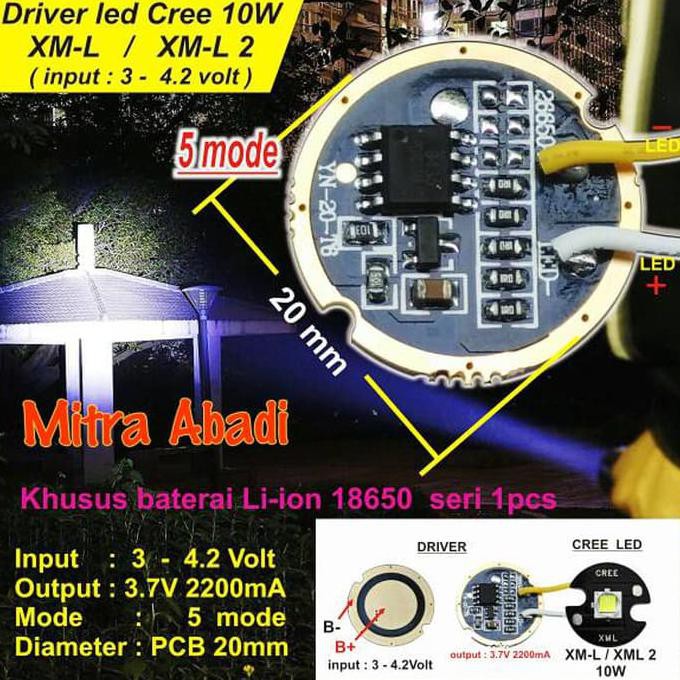 LED Driver CREE 10 Watt XML/XM-L2 2200 mA Diameter 20 mm Tanpa Casing