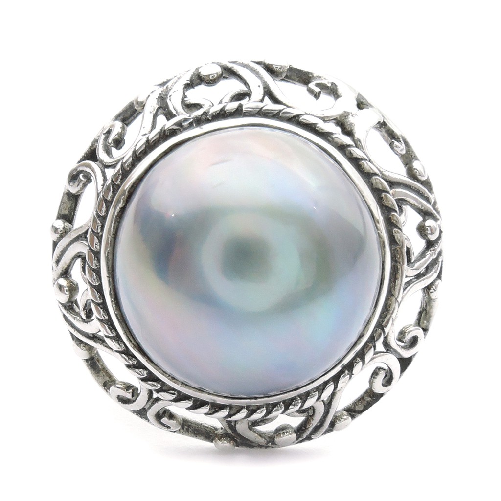 Cincin Perak Mutiara Mabe Biru Model Bali
