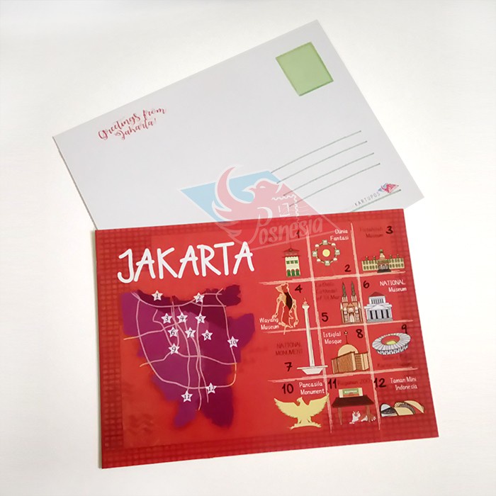 

Menyurat-Surat- Postcard / Kartu Pos Peta Tujuan Wisata Jakarta -Surat-Menyurat.