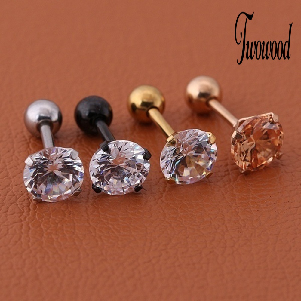 1pc Anting Stud Cubic Zirconia Bahan Titanium Steel Untuk Unisex