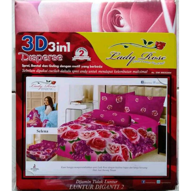 SPREI LADY ROSE 3D 3IN1 UKURAN 180x200CM KASUR No.1