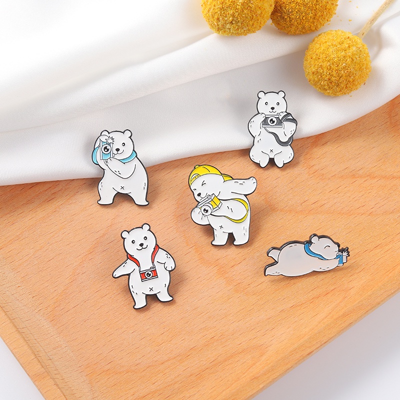 Cartoon White Bear Photo Enamel Lapel Pin Cute Bear Photo Animal Badge Brooch Backpack Jewelry Collection Gifts for Friends