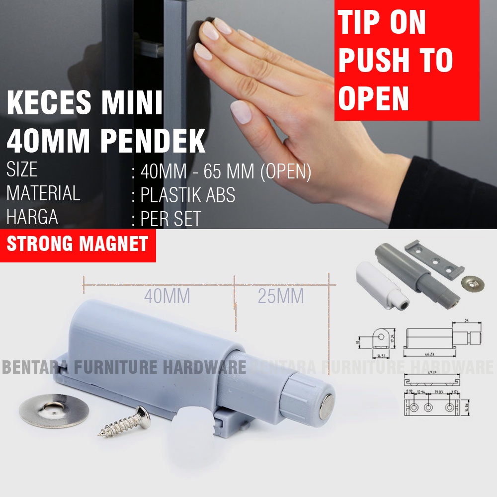 40MM KECES TIP-ON  PUSH OPEN MAGNET PANJANG PUSH TO OPEN   DAMPER BUFFER PUSH OPEN MINI LATCH CATCH PINTU KABINET CUPBOARD