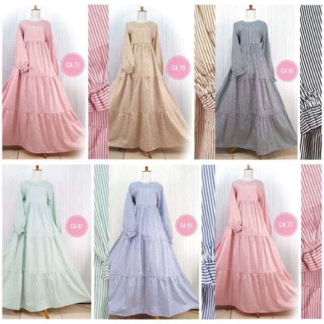 Gamis katun Jepang line stripes / gamis katun jepang motif garis-garis