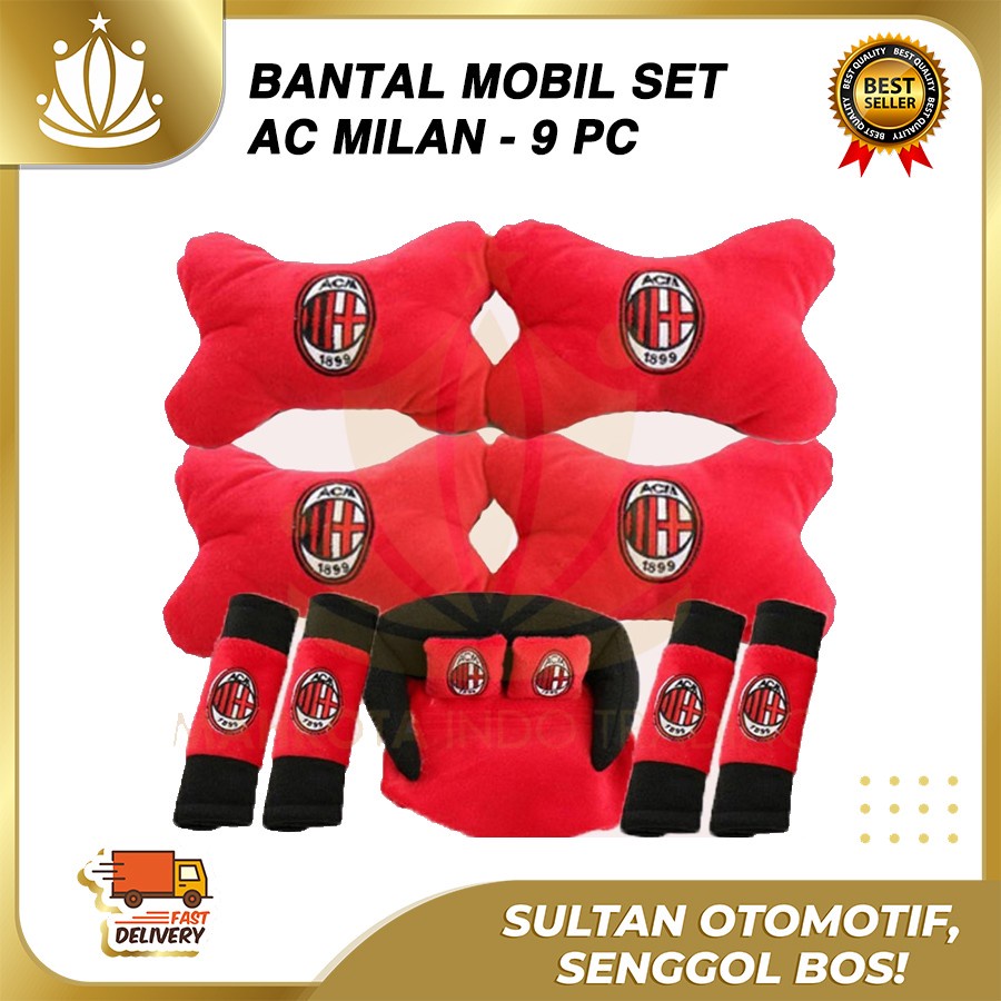 Bantal Jok Mobil Set 9 PC / Bantal Leher Mobil AC MILAN 9 PC PROMO MURAH