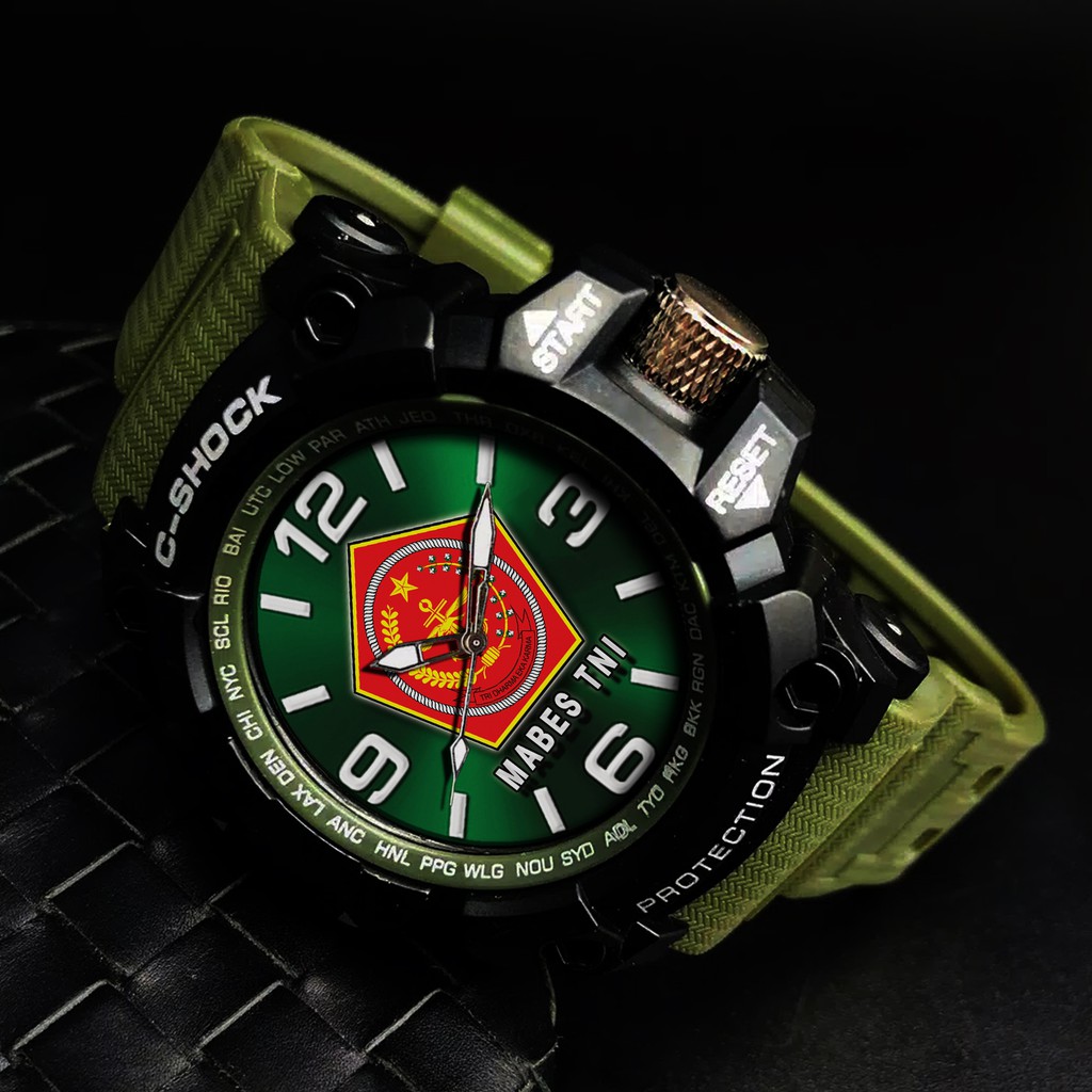 (JOS GANDOS) JAM TANGAN LOGO MABES TNI  . Strap Hijau Bagus