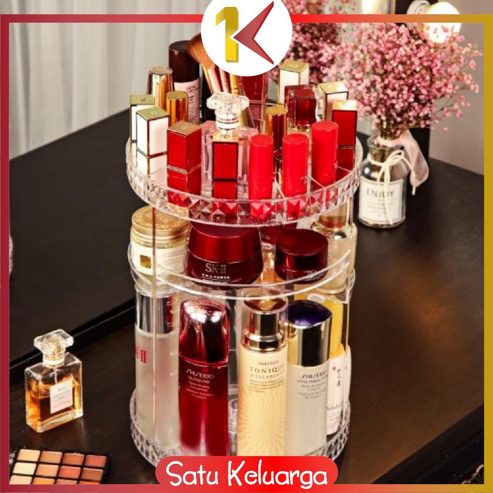 Rak Kosmetik Acrylic Putar 360 Derajat Diamond / Polos Rak Make Up Organizer Tempat Makeup SK-K5/K6 B