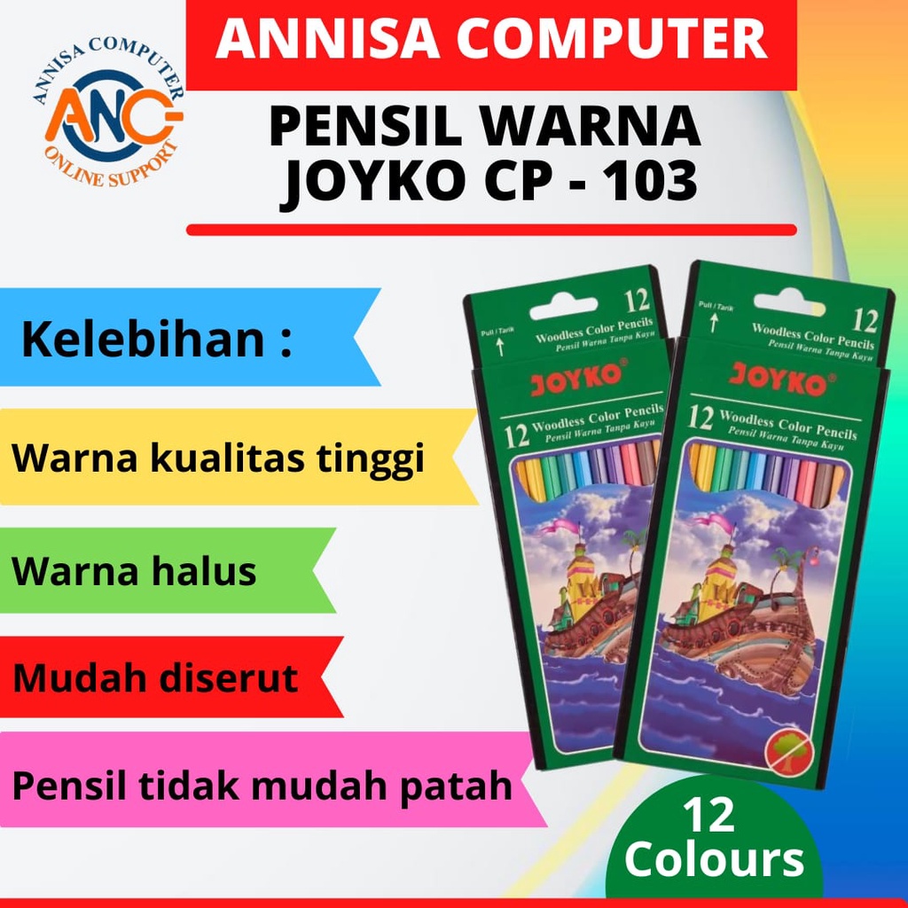 

Pensil JOYKO 12 Warna Panjang CP - 103 / CP 103 / Pensil Mewarnai ORI