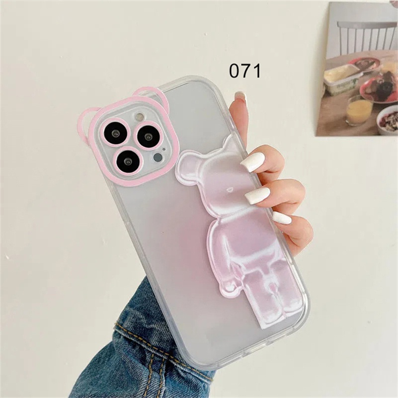 Soft Case Pelindung Lensa Transparan Motif Beruang Warna-Warni Untuk iPhone 14 13 12 11 Pro Max X Xr Xs Max SE 8 7 6 6s Plus