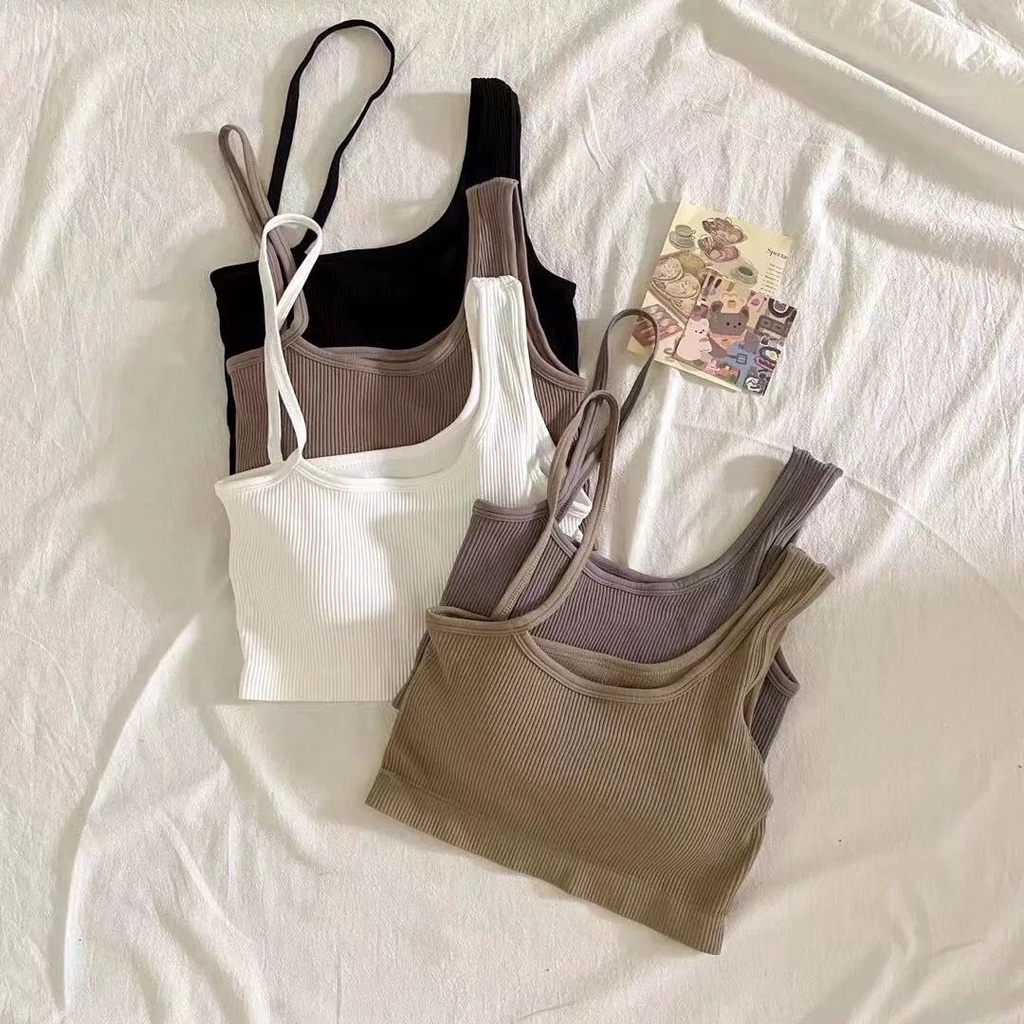 JY Bra 853 tanktop crop top tali samping Korean Cross Tank Top Stylish Wanita Toga Padded Tanktop Crop Tanktop Bra With Cup Tanpa Kawat Import