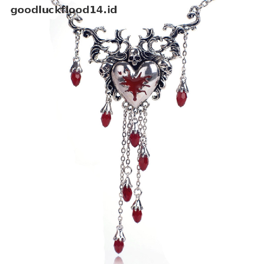 [OOID] Gothic Broken Heart Tassel Necklace Punk Trendy Cool Skull Red Drop ID