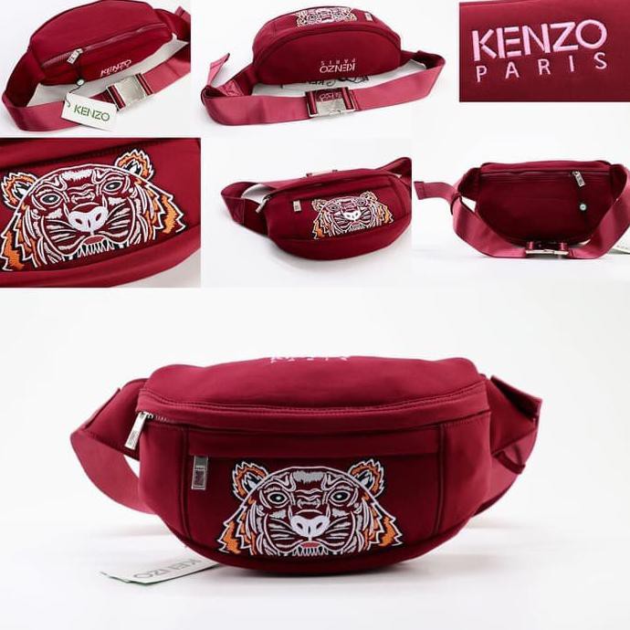 Kualitas Terbaik Kenzo Tiger Bumbag Waistbag Maroon - ORIGINAL GUARANTEE 100% CUCI GUDANG