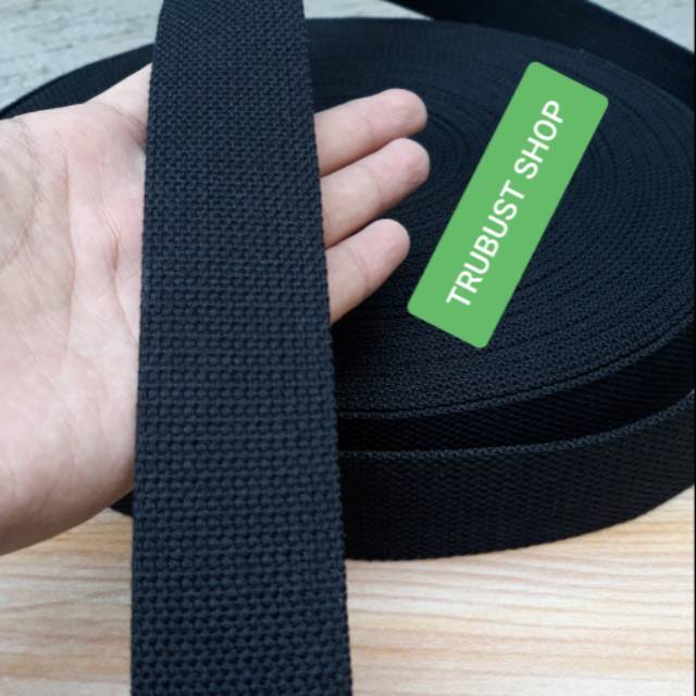 Tali webbing katun hitam tali tas lebar 3.8cm jual ecer meteran