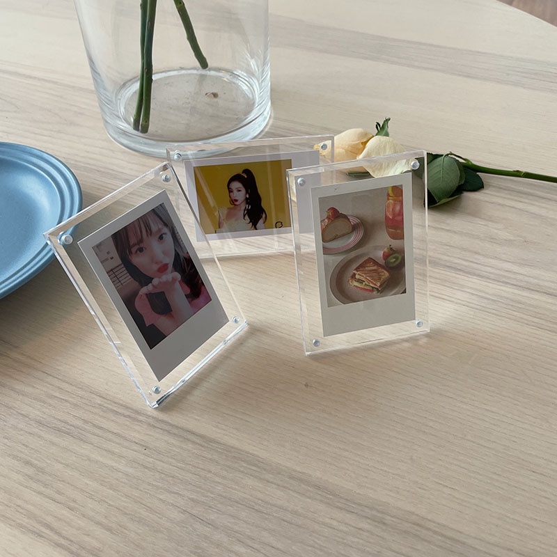 Ins Bingkai Foto Akrilik Bening Warna-Warni 3inci Magnetic Frame Holder Desktop Photocard Display