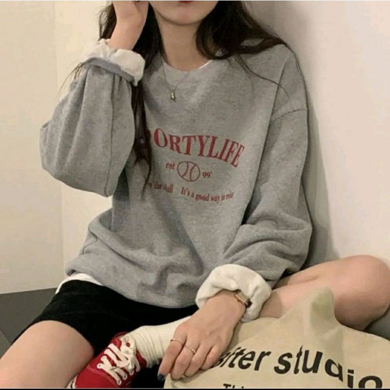 SPORTY LIFE 2XL 3XL Sweater Crewneck Oblong Oversize | Outerwear Wanita Sweater Termurah Korean Style