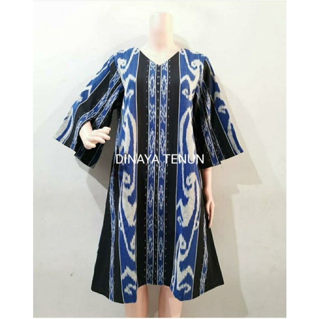 DRES TENUN IKAT TROSO - TUNIK TENUN TROSO MOTIF KELINCI BIRU
