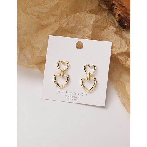 LRC Anting Tusuk Fashion Gold Color Large And Small Heart Alloy P33358