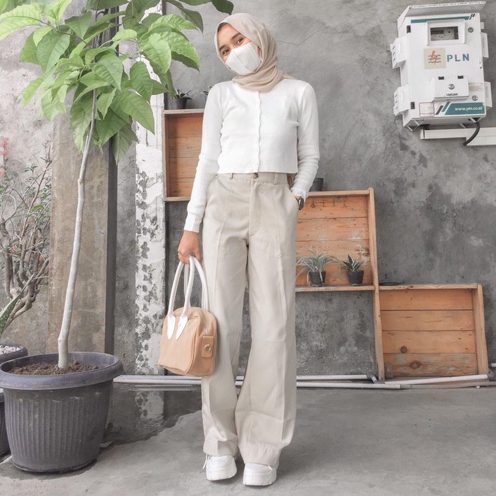 BEFAST - ZEC OOTD Wanita Celana DENISA / Melva American Drill Slit Kulot / Celana Kulot Casual / Celana Kekinian Remaja / Celana Polos Fromal / Celana Kulot OOTD Remaja Terlaris / Celana Ke Kampus