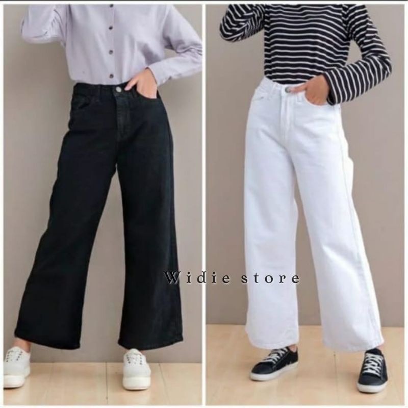 DELONIK KULOT JEANS WARNA // HIGHWAIST KULOT JEANS PUTIH POLOS PANJANG