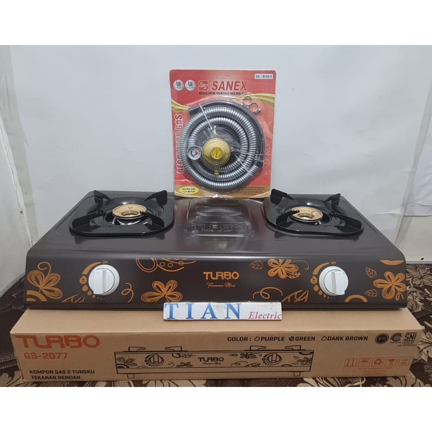 TURBO GS-2077 Kompor Gas 2 Tungku Free (Selang &amp; Regulator)