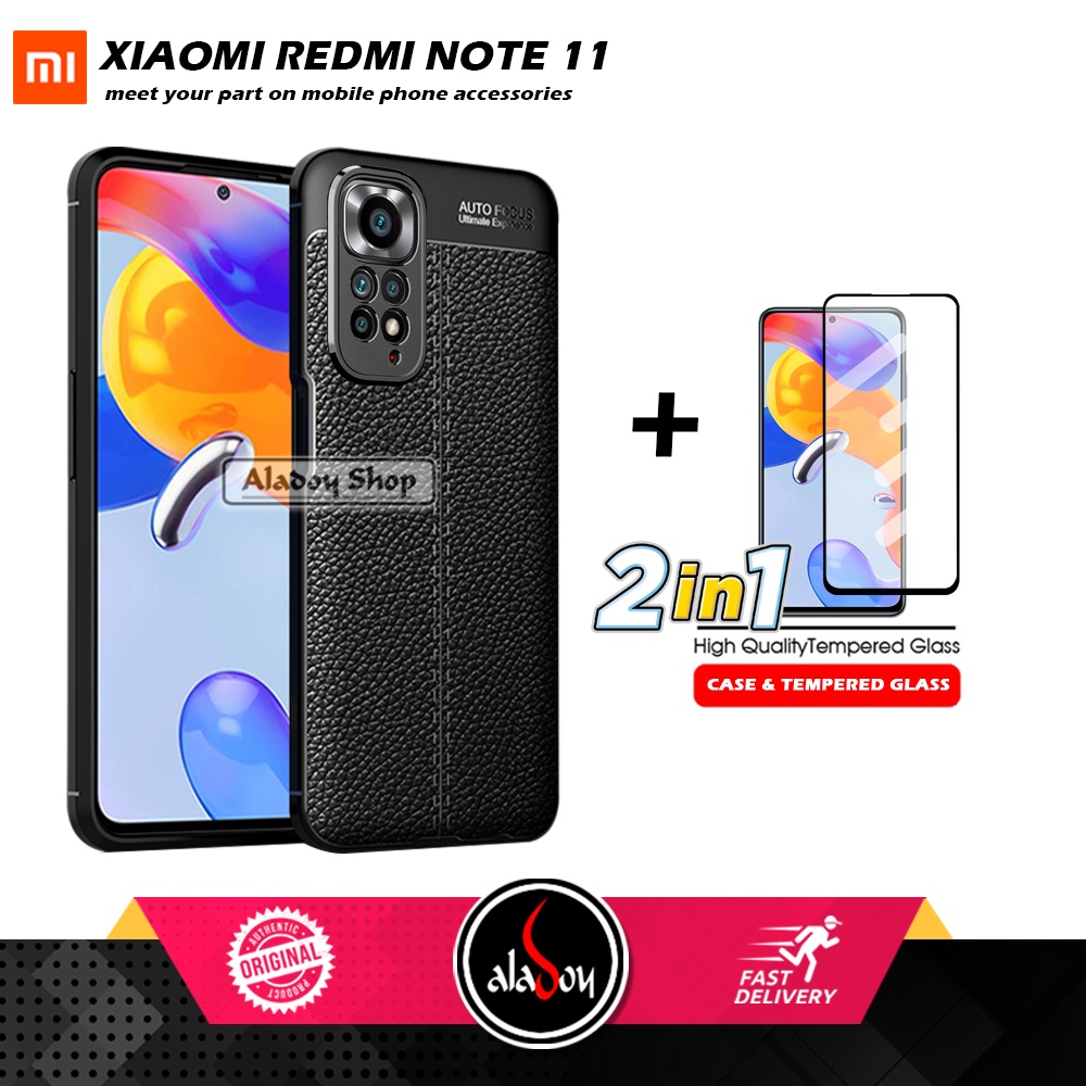 PAKET Case Autofocus Leather Free Tempered Glass Pelindung Layar Xiaomi Redmi Note 11