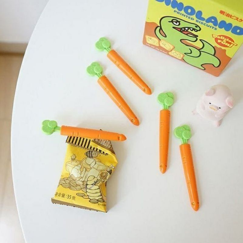 KLIP JEPITAN KEMASAN MAKANAN WORTEL 5PCS SNACK SEALING CLIP CARROT TEMPELAN MAGNET KULKAS PENJEPIT