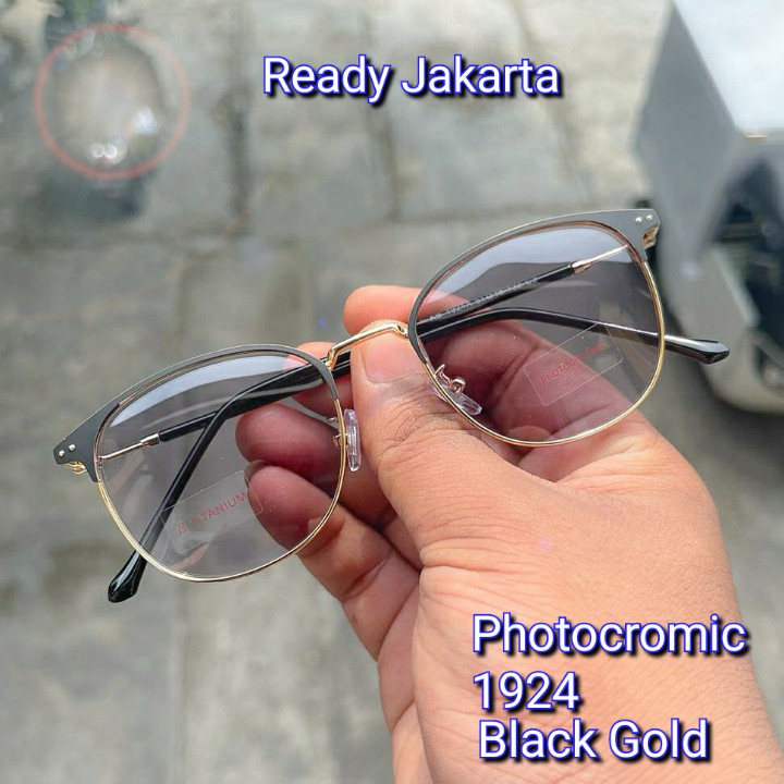 KACAMATA PHOTOCROMIC 1924 KOTAK BLUERAY ANTI RADIASI FRAME OPTIK VINTAGE FASHION IMPORT